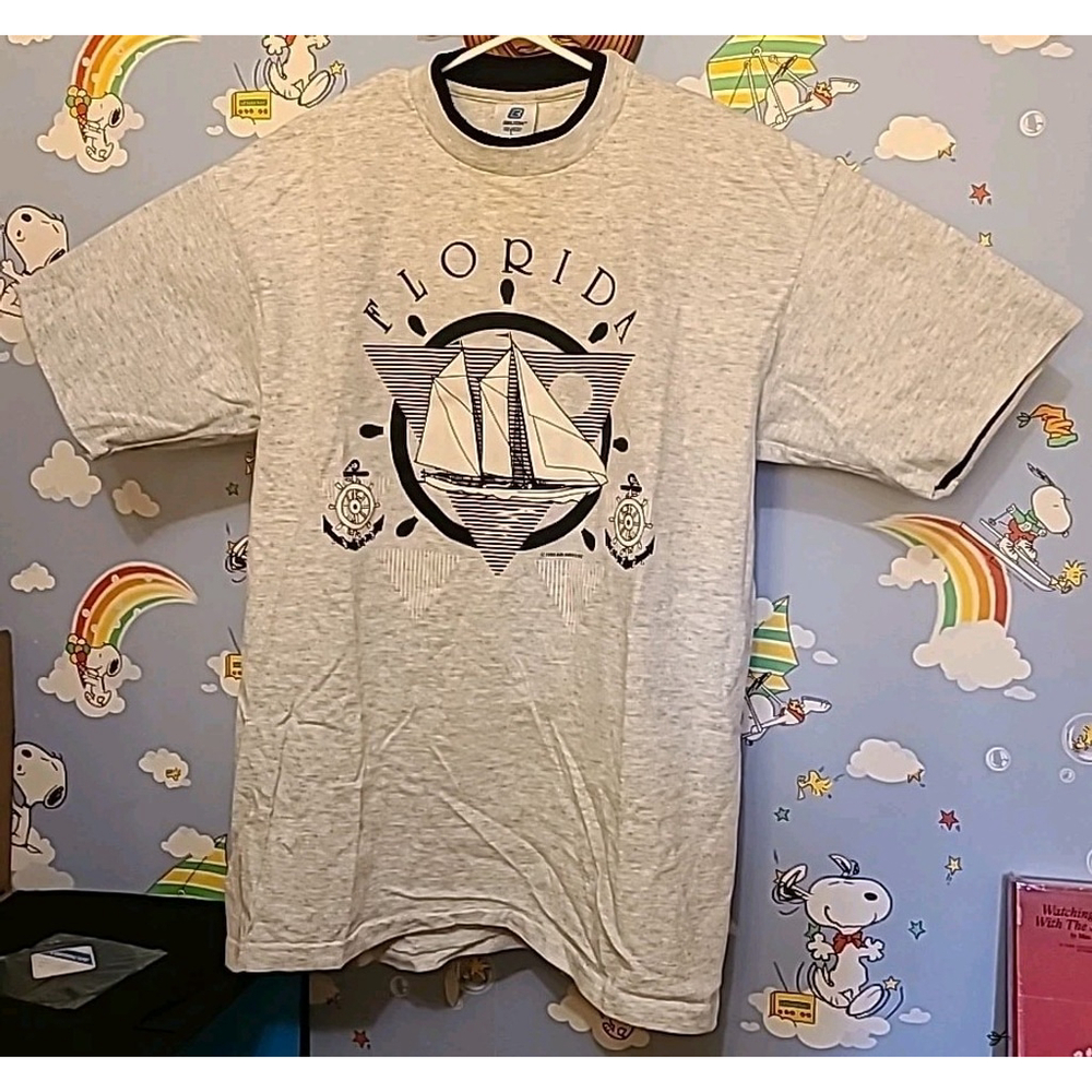 Vintage 90s Florida Air Waves 1990 Boat Graphic Shirt Single Stitch Made In USA